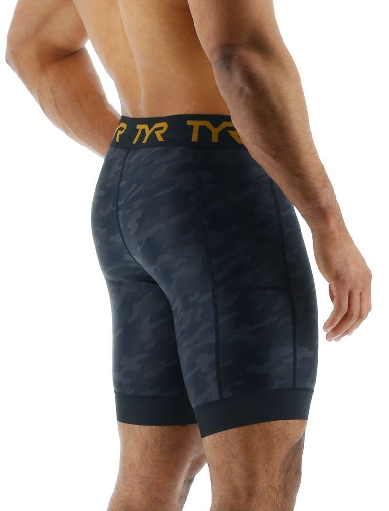 Black Camo Tyr Compression 8 Men's Shorts | US-DZXC67519