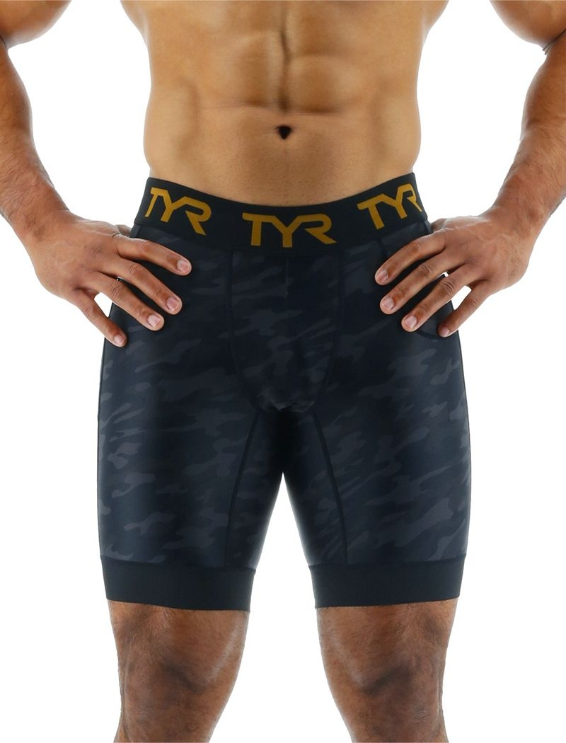 Black Camo Tyr Compression 8 Men's Shorts | US-DZXC67519