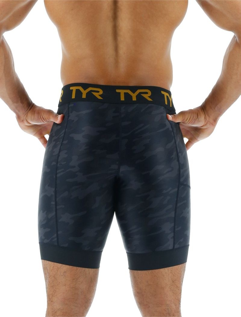 Black Camo Tyr Compression 8 Men's Shorts | US-DZXC67519