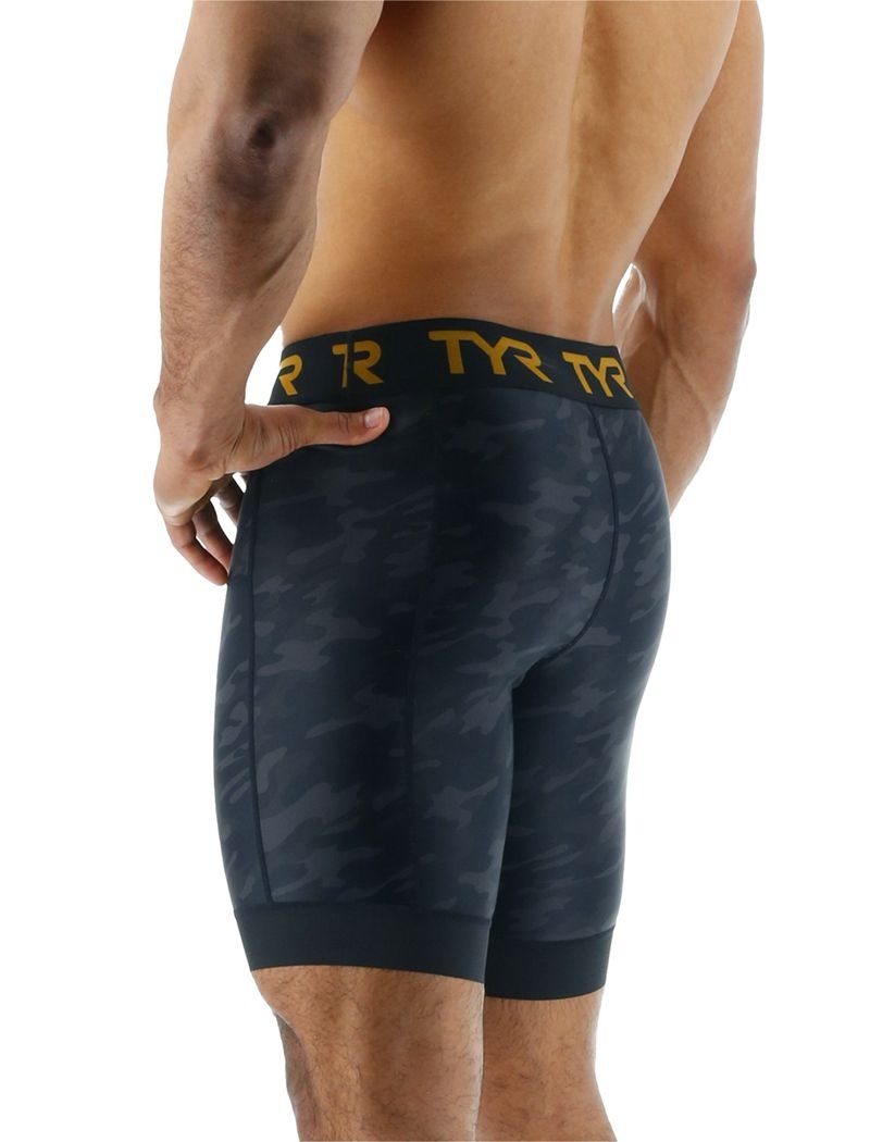 Black Camo Tyr Compression 8 Men's Shorts | US-DZXC67519