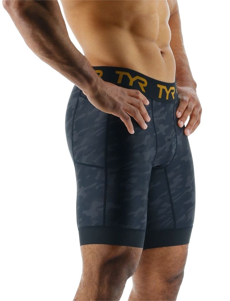 Black Camo Tyr Compression 8 Men's Shorts | US-DZXC67519