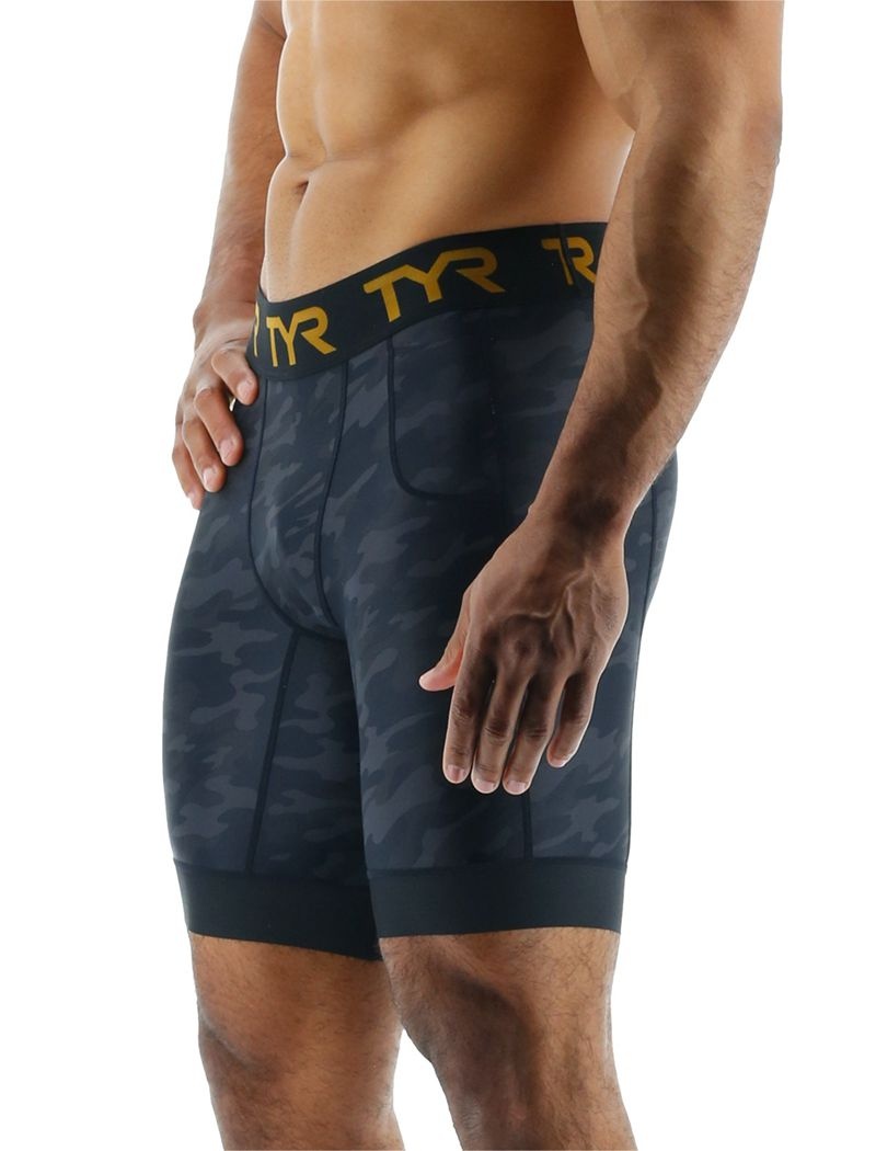 Black Camo Tyr Compression 8 Men\'s Shorts | US-DZXC67519