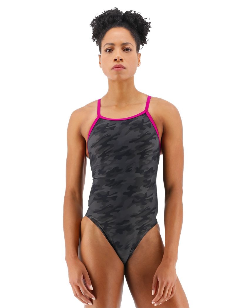 Black Camo Tyr Durafast Elite® Diamond Controlfit Women\'s Swimsuit | US-SVXF60178