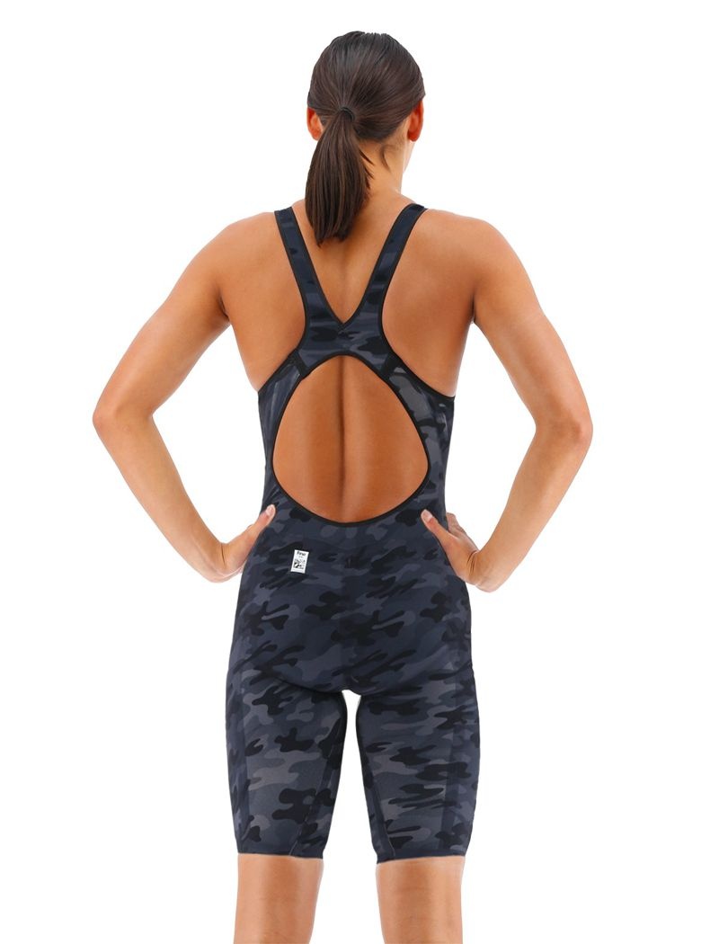 Black Camo Tyr Venzo™ Open Back Camo Women's Swimsuit | US-PDOH39612