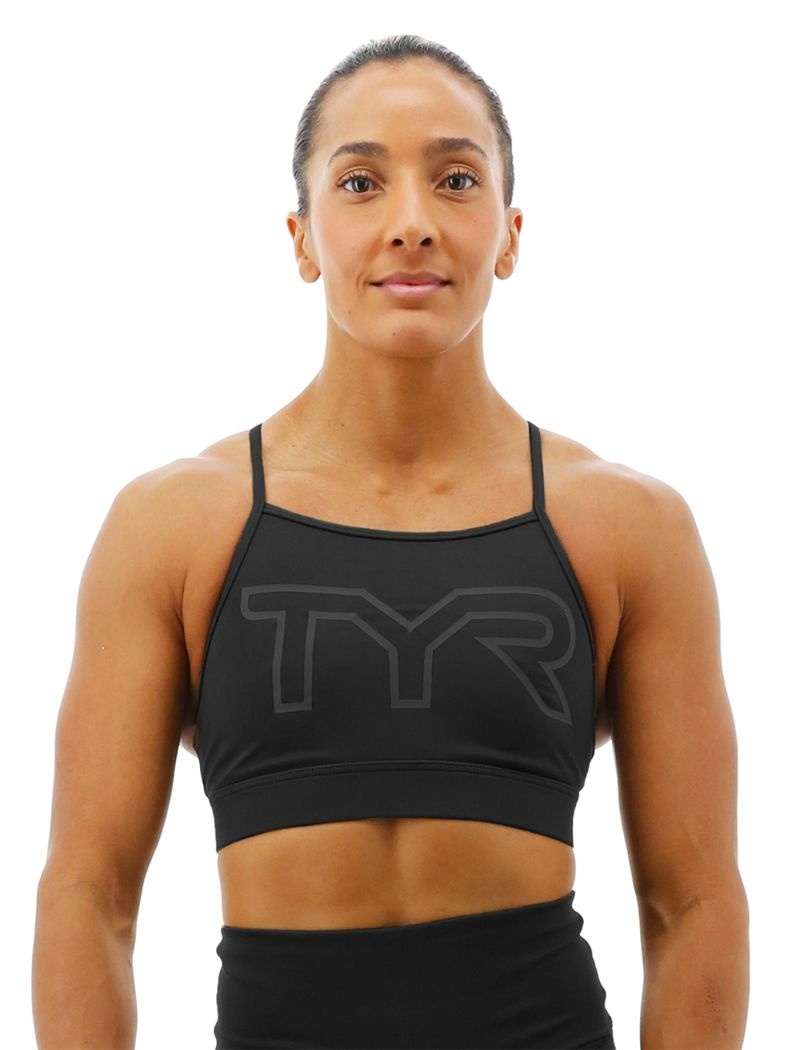 Black Tyr Base Kinetic™ High Neck Big Logo Women\'s Sports Bra | US-QJRH57124