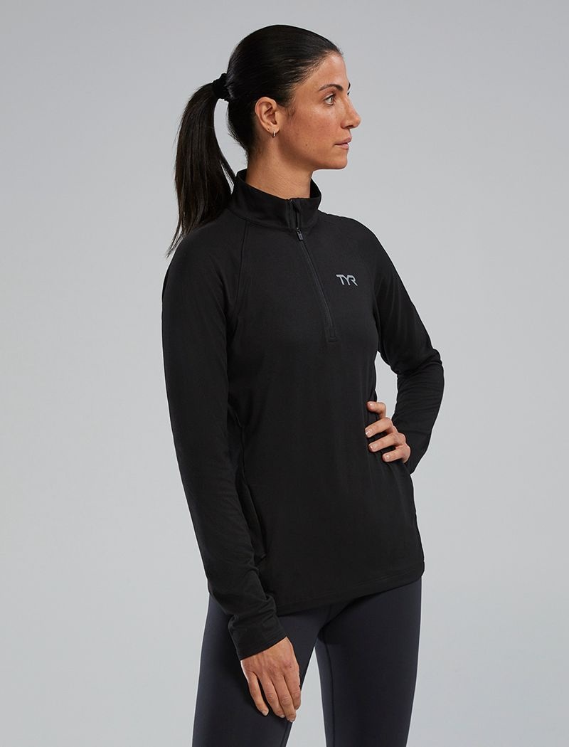 Black Tyr Sls™ Long Sleeve1⁄4 Zip Women's Shirts | US-GOXQ85309