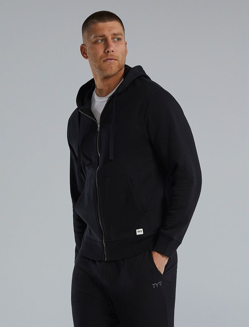 Black Tyr Ultrasoft Heavyweight Terry Full-zip Men's Hoodie | US-OITP08371