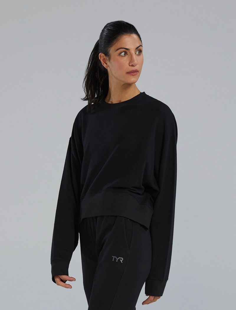 Black Tyr Ultrasoft Midweight Terry Cropped Crew Women's Shirts | US-HJXR50346