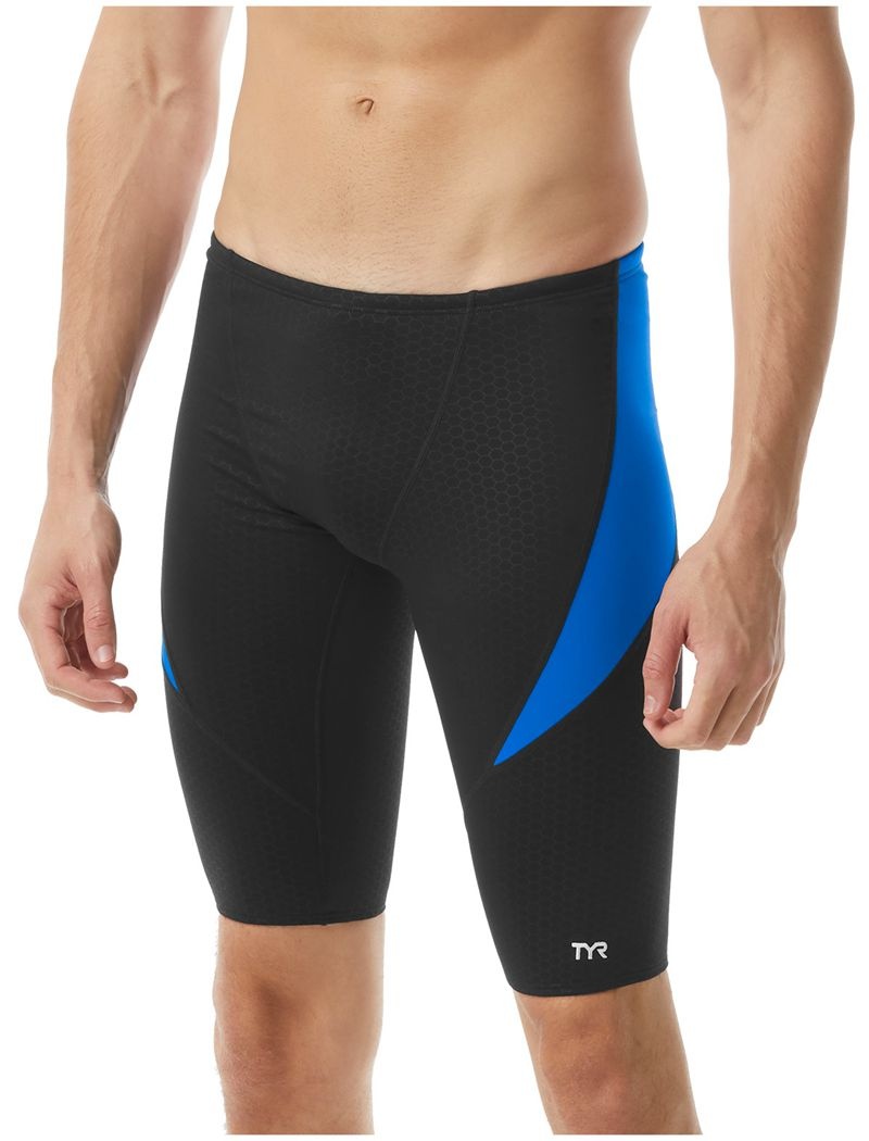 Black / Blue Tyr Durafast Elite® Curve Splice Jammer Hexa Men\'s Swimsuit | US-JDPV51640