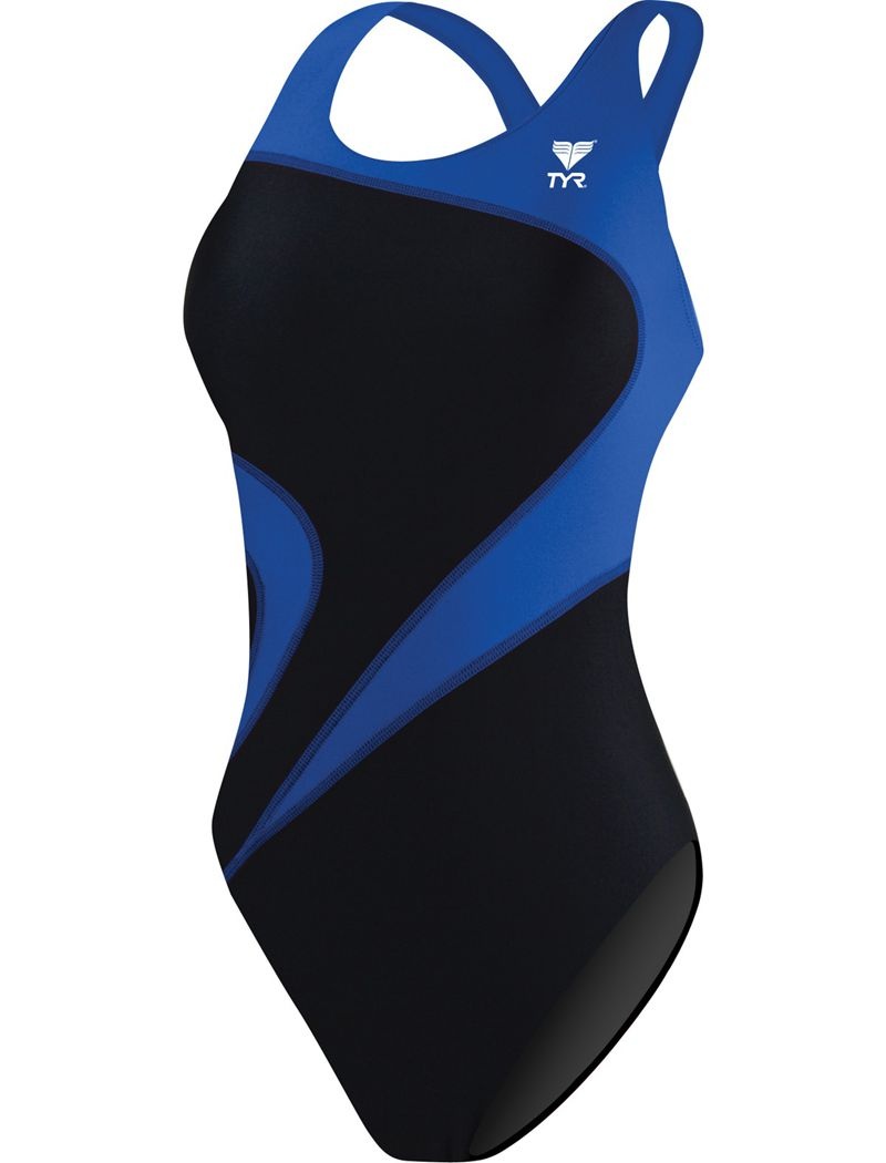 Black / Blue Tyr Tyreco™ Maxfit T-splice Women's Swimsuit | US-AQEY26951