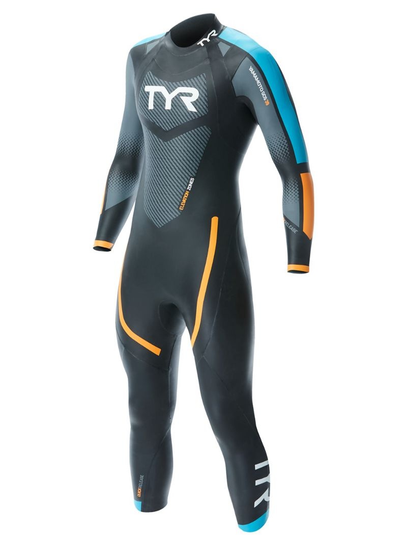 Black / Blue / Orange Tyr Hurricane® Cat 2 Men's Wetsuit | US-FJGU06175