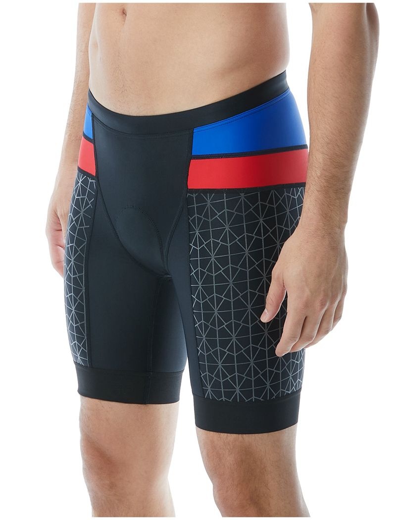 Black / Blue / Red Tyr Tri 7 Men\'s Shorts | US-MVBG57683