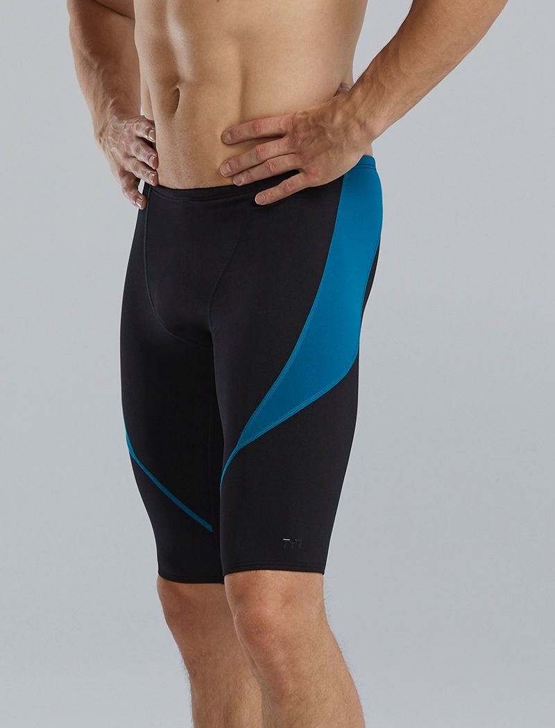 Black / Dark Blue Tyr Durafast Elite® Curve Splice Jammer Men's Swimsuit | US-VEAC57480