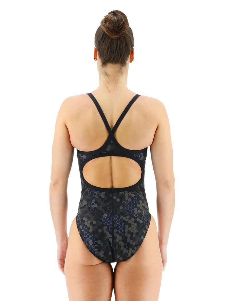 Black / Dark Blue Tyr Durafast Elite® Diamond Controlfit Carbon Hex Women's Swimsuit | US-OLCJ54679