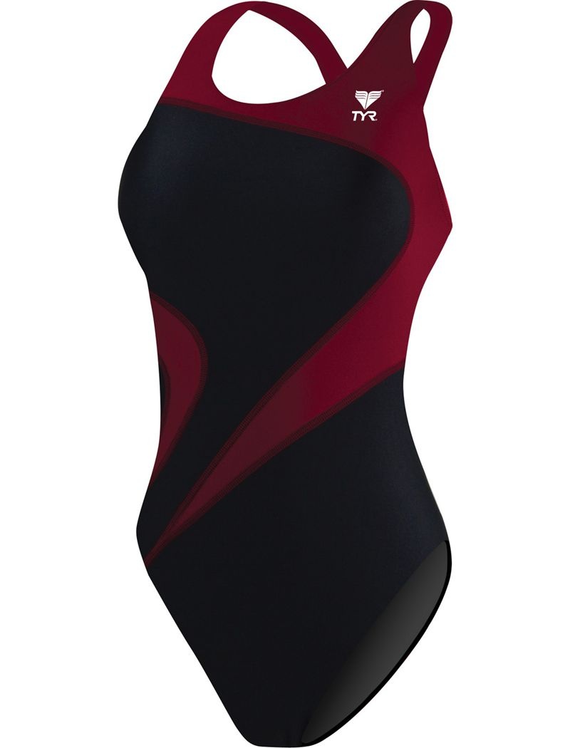 Black / Dark Red Tyr Tyreco™ Maxfit T-splice Women's Swimsuit | US-VDMZ48613