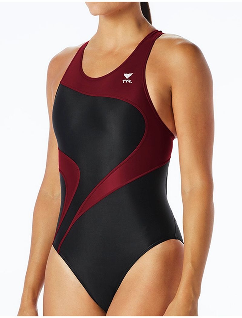 Black / Dark Red Tyr Tyreco™ Maxfit T-splice Women\'s Swimsuit | US-VDMZ48613