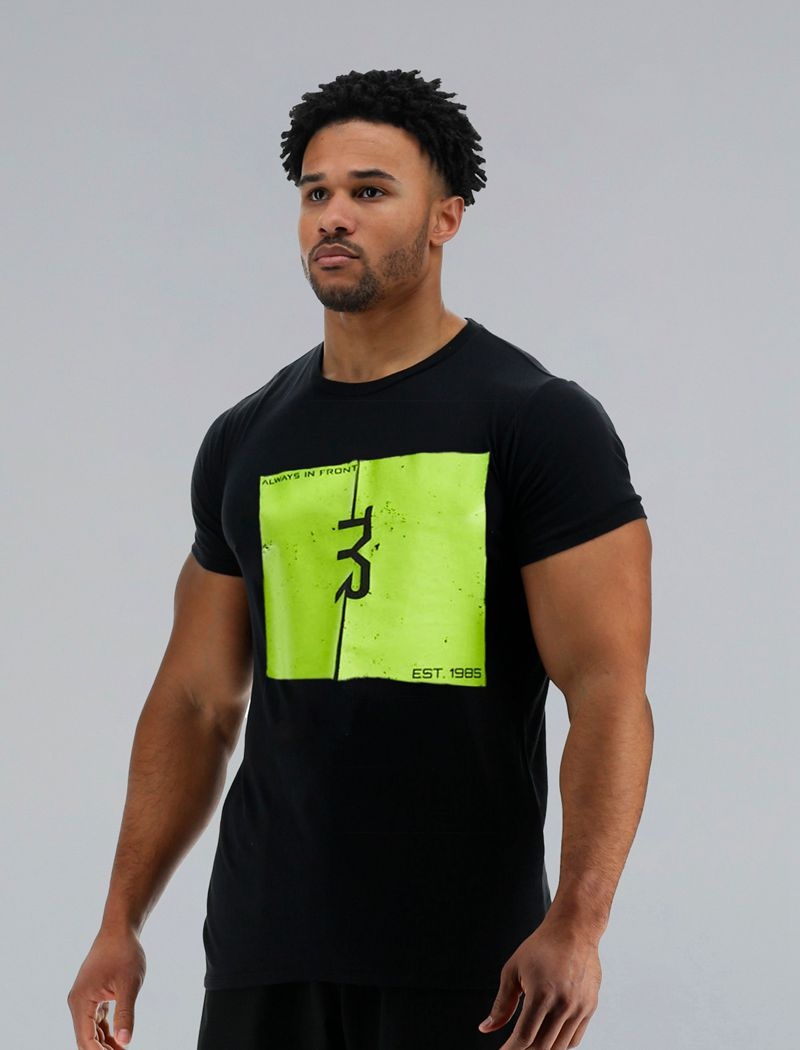 Black / Green Tyr Ultrasoft™ Short Sleeve Graphic Men's T-Shirt | US-VRSU84369