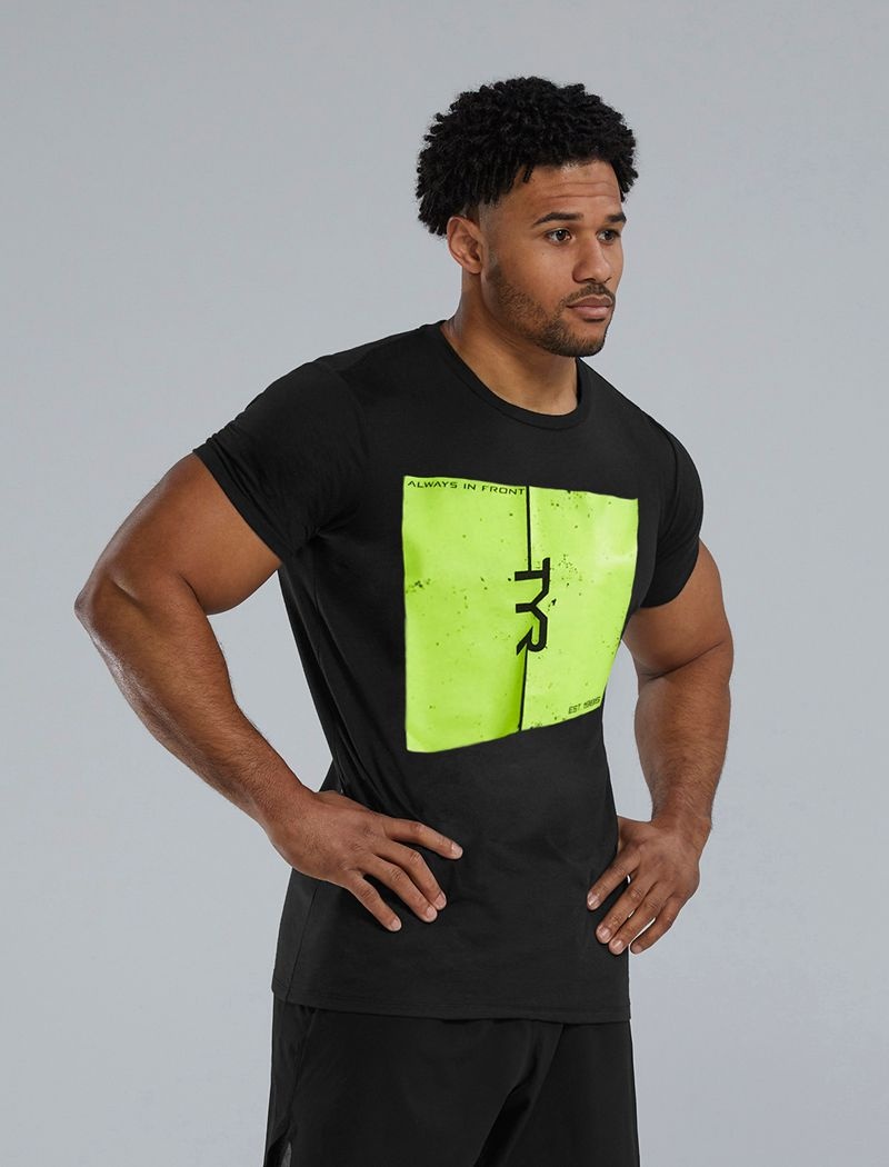 Black / Green Tyr Ultrasoft™ Short Sleeve Graphic Men's T-Shirt | US-VRSU84369