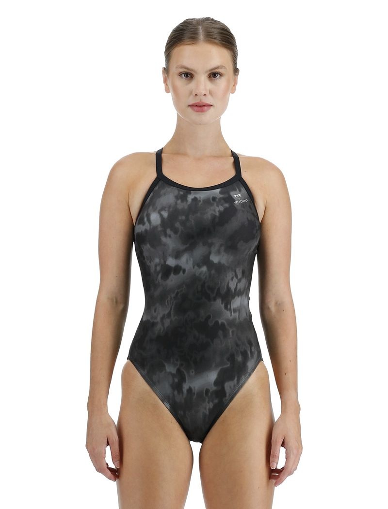 Black / Grey Tyr Durafast Elite® X Whoop Diamondfit Turbulent Women\'s Swimsuit | US-UIOS35864