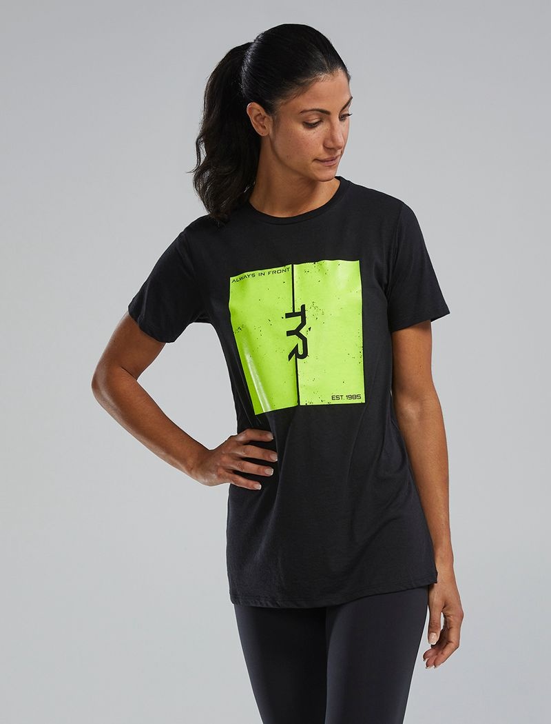 Black / Light Green Tyr Ultrasoft™ Short Sleeve Graphic Women's T-Shirt | US-TSWG61530