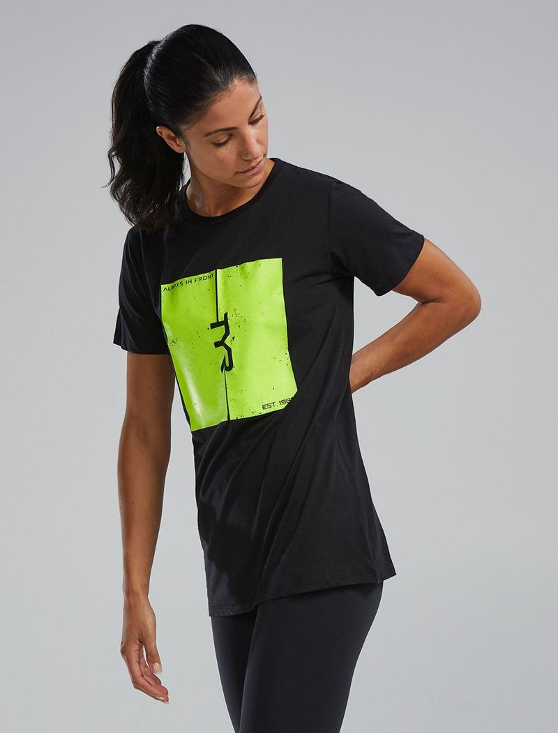 Black / Light Green Tyr Ultrasoft™ Short Sleeve Graphic Women's T-Shirt | US-TSWG61530