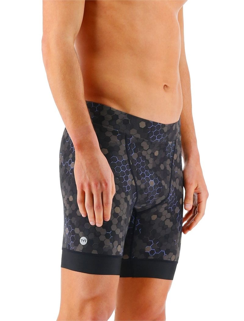 Black / Navy Tyr Durafast Elite® Workout Jammer Carbon Hex Men's Swimsuit | US-ZYOQ18639