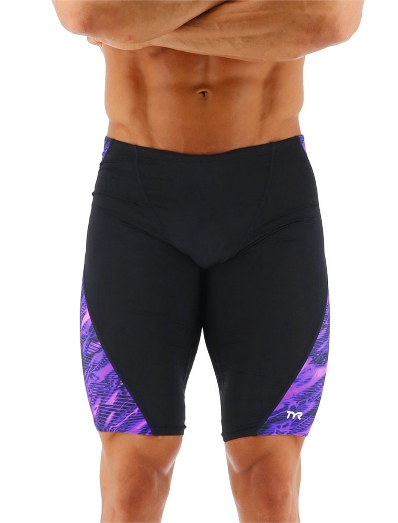 Black / Purple Tyr Durafast Lite® Blade Splice Jammer Cadence Men\'s Swimsuit | US-PJBC80725