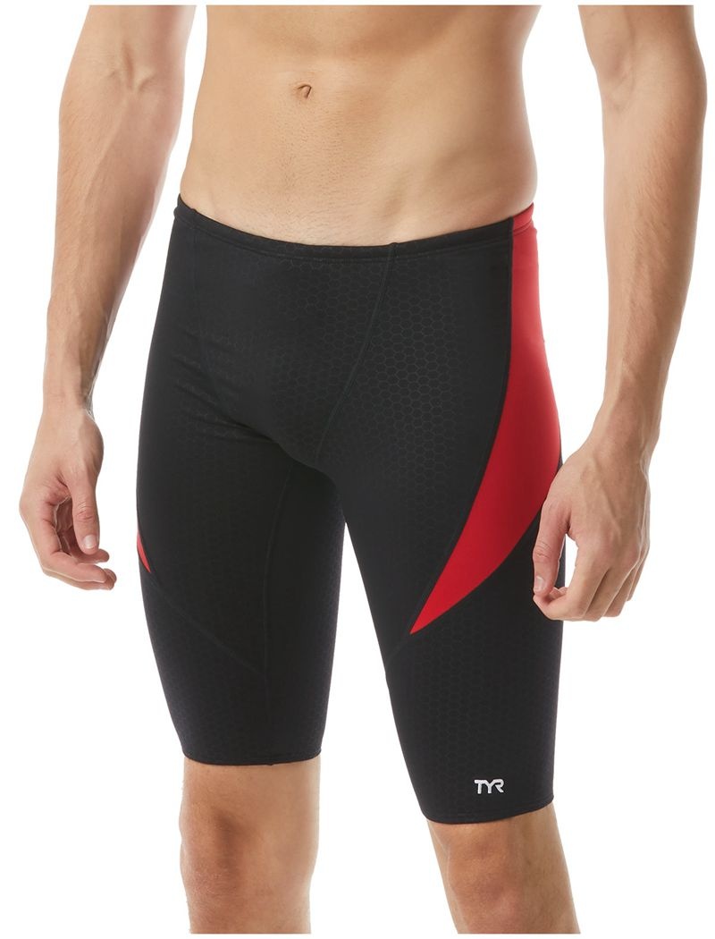 Black / Red Tyr Durafast Elite® Curve Splice Jammer Hexa Men\'s Swimsuit | US-MXLB04623