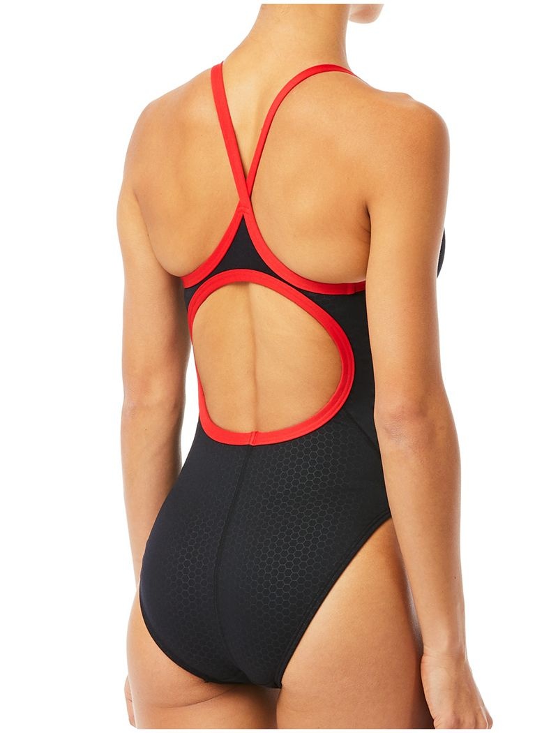 Black / Red Tyr Durafast Elite® Diamondfit Hexa Women's Swimsuit | US-SGVH46109