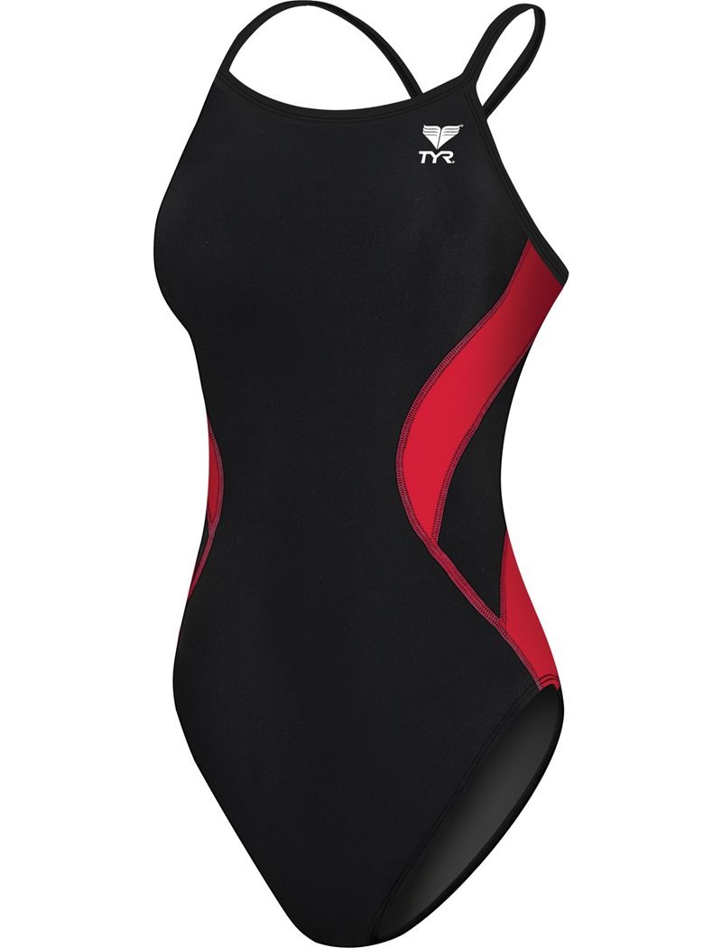 Black / Red Tyr Tyreco™ Diamondfit Splice Women's Swimsuit | US-YMVI08937