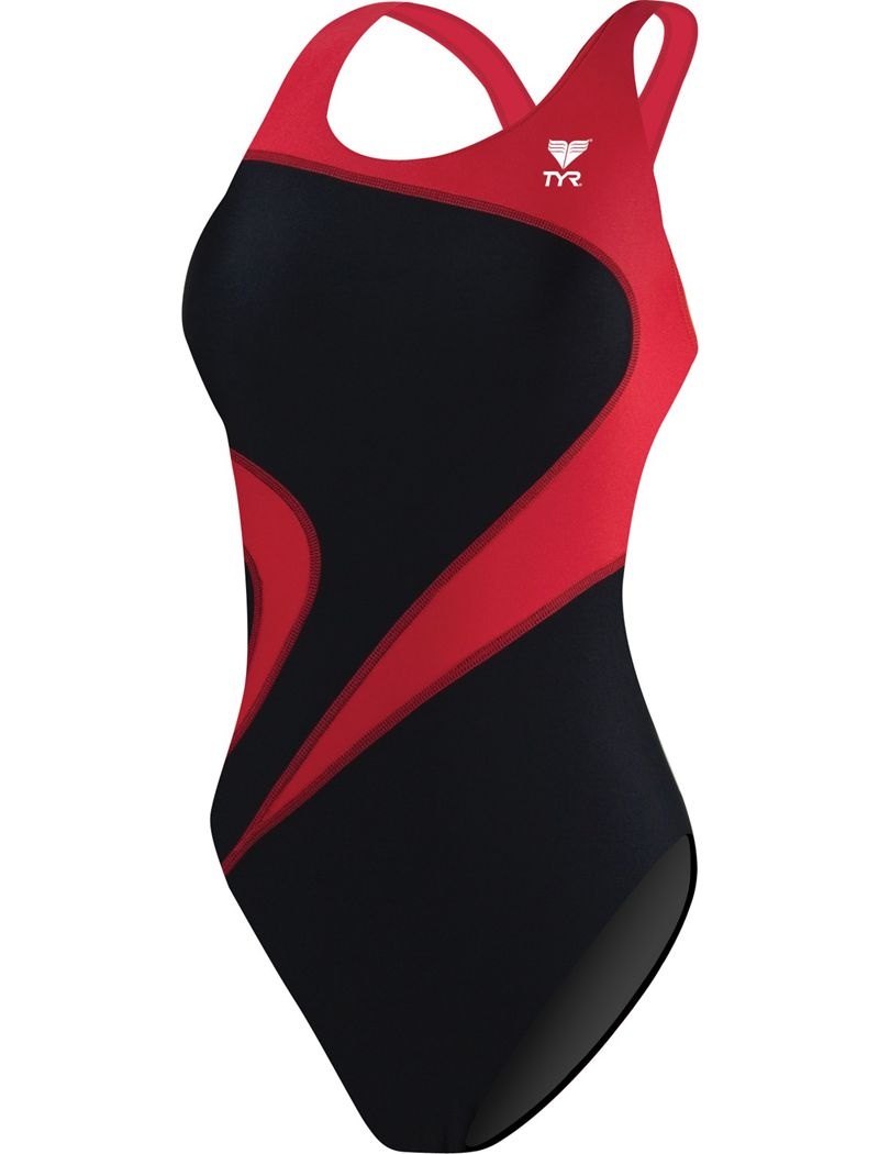 Black / Red Tyr Tyreco™ Maxfit T-splice Women's Swimsuit | US-OQJL19047