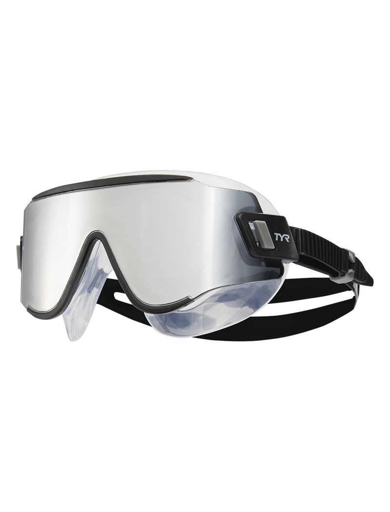 Black / Silver Tyr Tidal Wave Mirrored Swim Mask Men\'s Goggles | US-LGQE37516