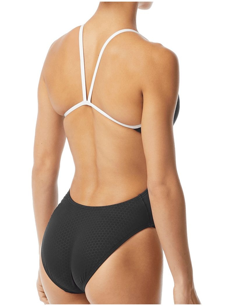 Black / White Tyr Cutoutfit Hexa Women's Swimsuit | US-CRKN36502