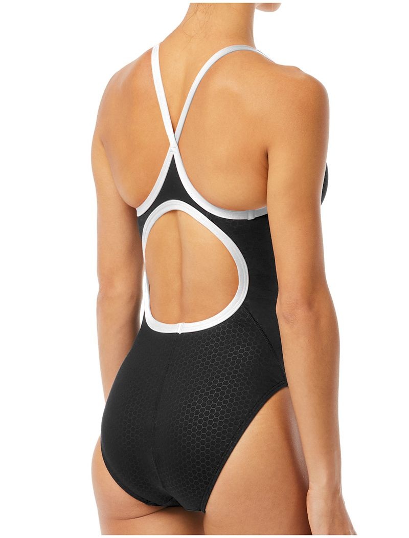 Black / White Tyr Durafast Elite® Diamondfit Hexa Women's Swimsuit | US-RPFN83912