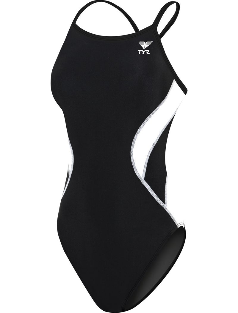 Black / White Tyr Tyreco™ Diamondfit Splice Women's Swimsuit | US-KWPD62059