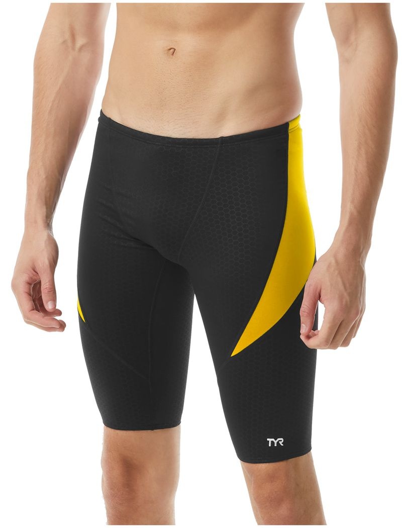 Black / Yellow Tyr Durafast Elite® Curve Splice Jammer Hexa Men\'s Swimsuit | US-VOKE24810