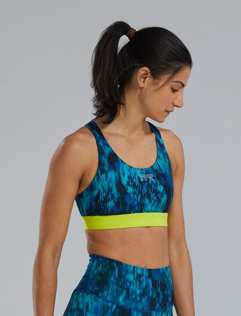 Blue / Green Tyr Base Kinetic™ Crossback Women's Sports Bra | US-INZA97631