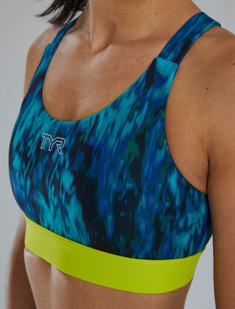 Blue / Green Tyr Base Kinetic™ Crossback Women's Sports Bra | US-INZA97631