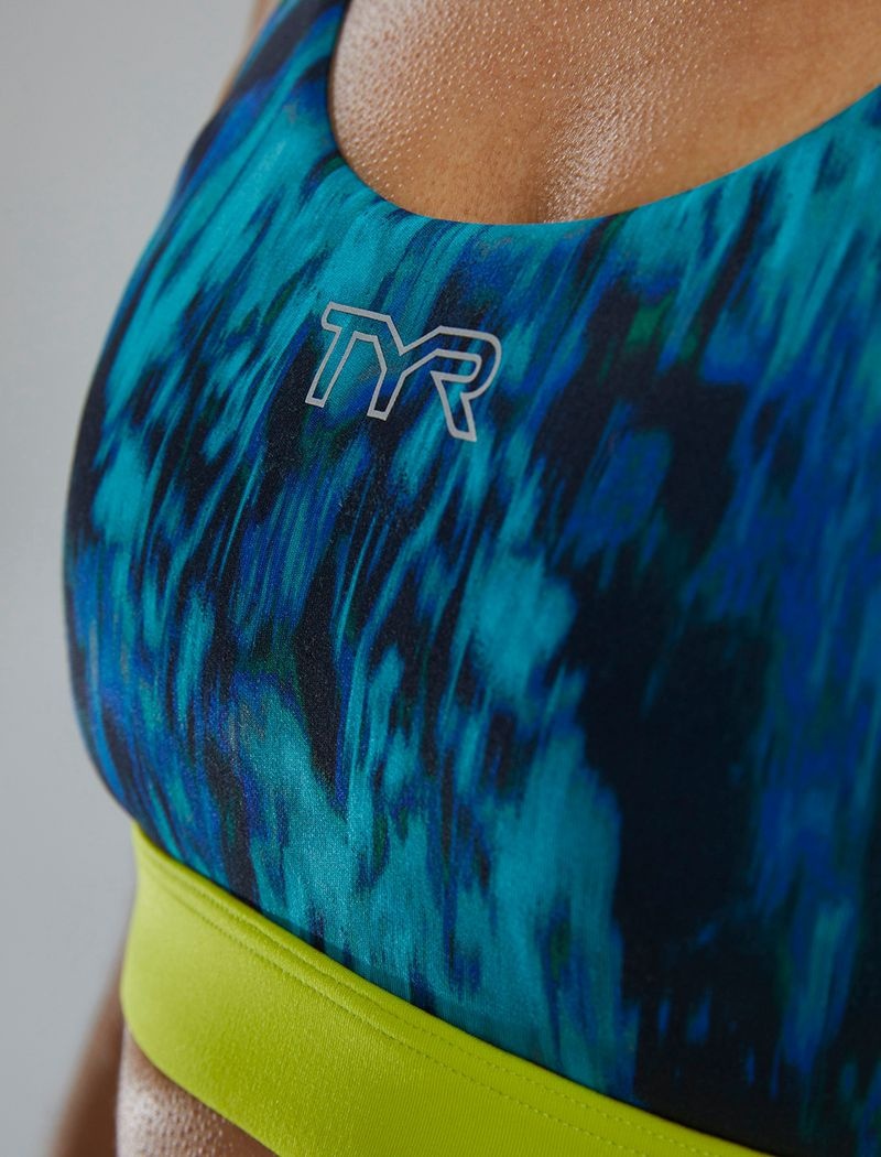 Blue / Green Tyr Base Kinetic™ Crossback Women's Sports Bra | US-INZA97631