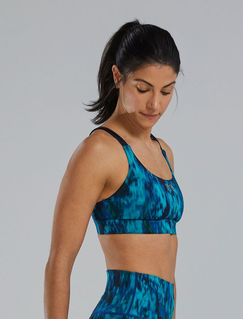 Blue / Green Tyr Base Kinetic™ Dual Strap Women's Sports Bra | US-FYJE29376