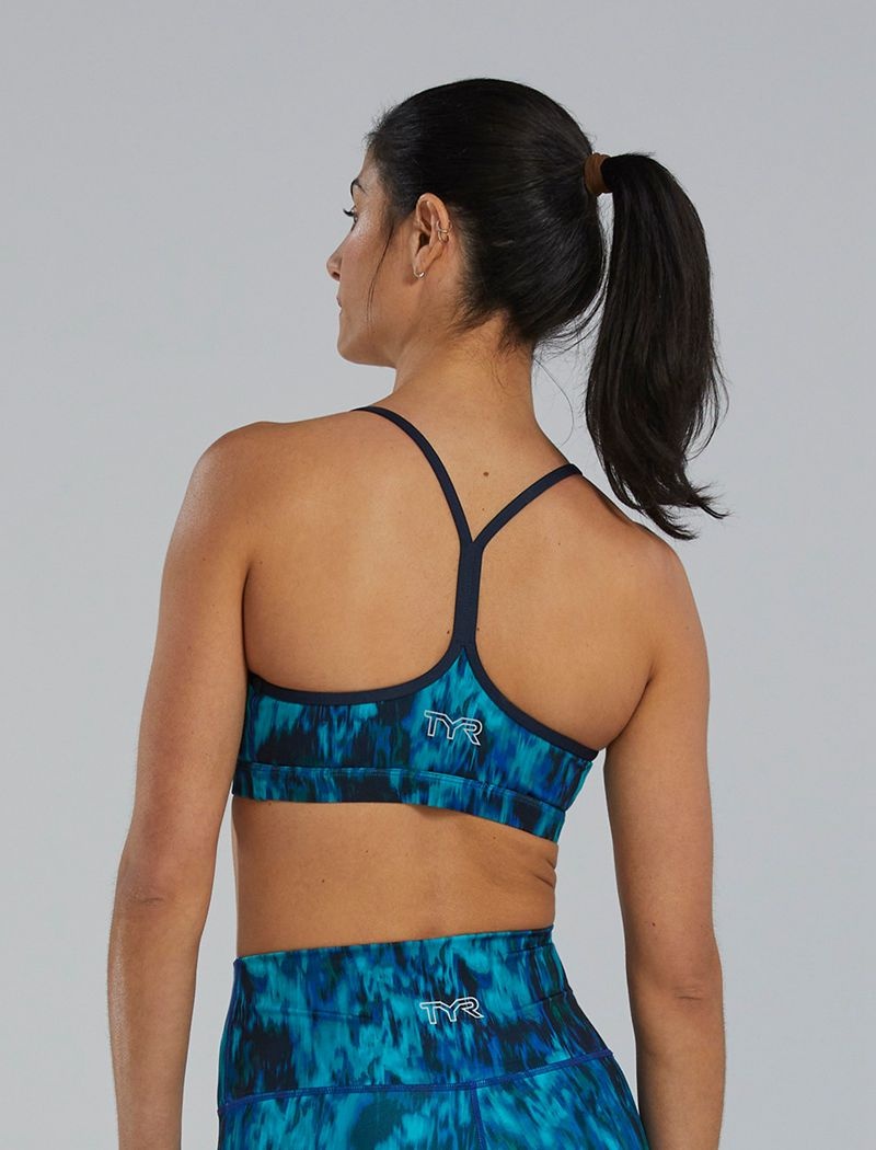 Blue / Green Tyr Base Kinetic™ V-neck Women's Sports Bra | US-LEFN90371