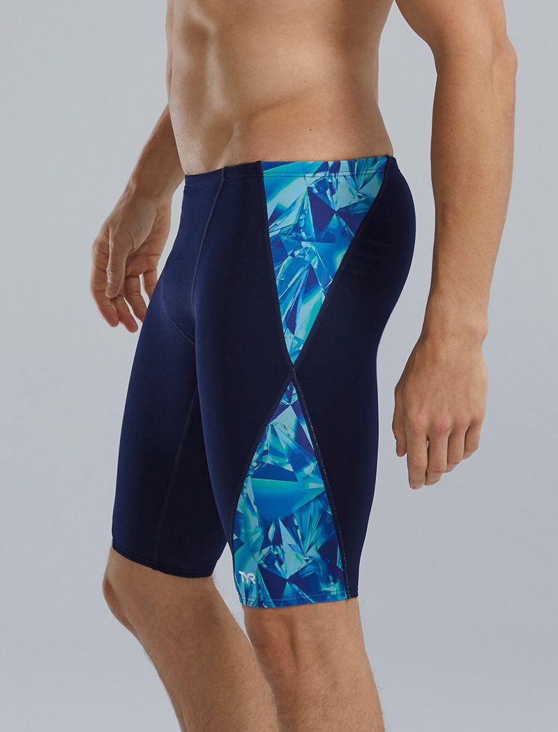 Blue / Green Tyr Durafast Elite® Blade Splice Jammer Crystalized Men's Swimsuit | US-HBAN04571