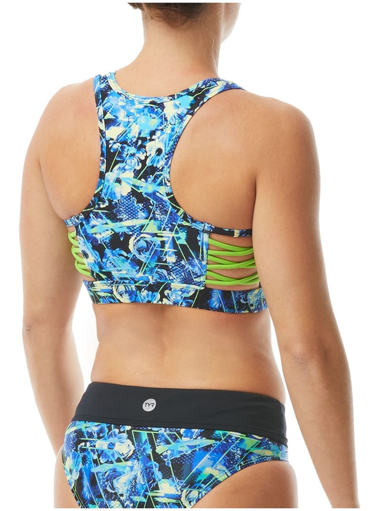 Blue / Green / Black Tyr Harley Delphinium Women's Swim Bra | US-CBUF10367