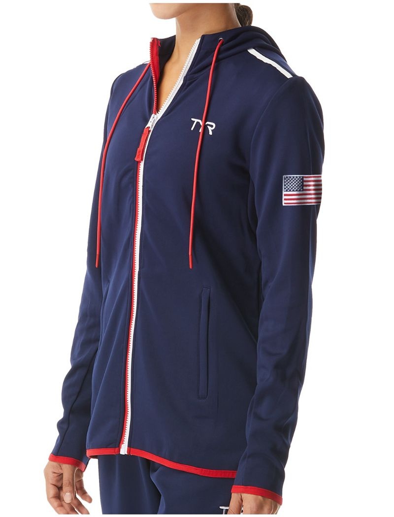 Blue / Red / White Tyr Alliance Podium Full Zip - Usa Women\'s Hoodie | US-GSNQ31840