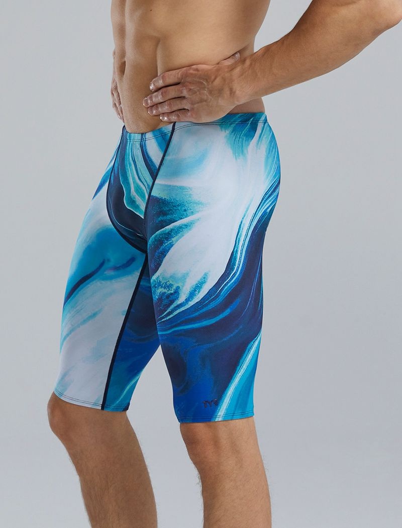 Blue / White Tyr Durafast Elite® Jammer Sentry Men's Swimsuit | US-QGLK74610