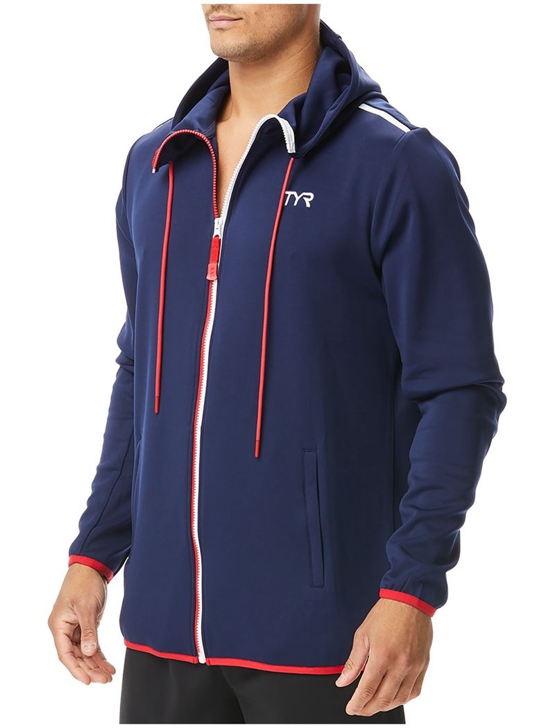 Blue / White / Red Tyr Alliance Podium Full Zip Men's Hoodie | US-USDI80613