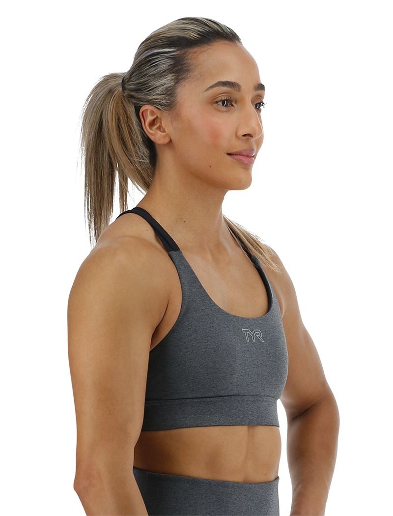 Dark Grey Tyr Base Kinetic™ Dual Strap Women's Sports Bra | US-VLHE09257