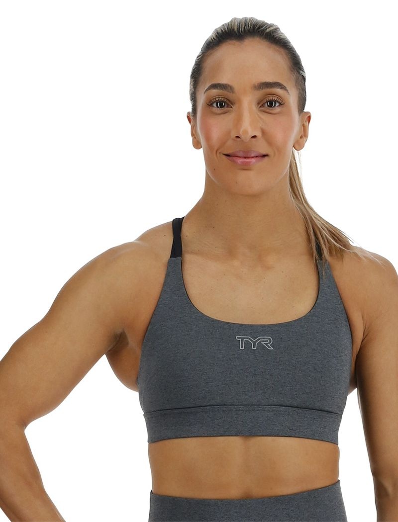 Dark Grey Tyr Base Kinetic™ Dual Strap Women\'s Sports Bra | US-VLHE09257