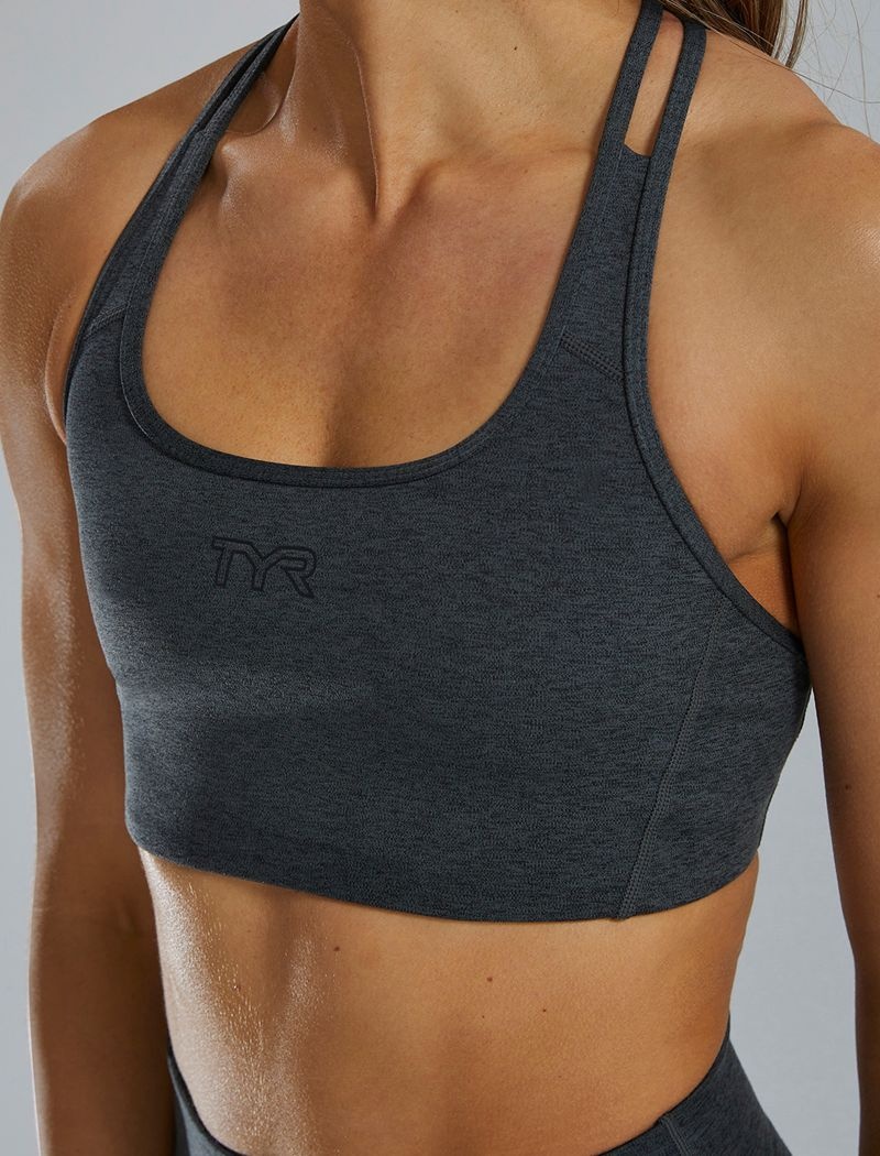 Dark Grey Tyr Base Kinetic™ Racerback Women's Sports Bra | US-YCJA28957