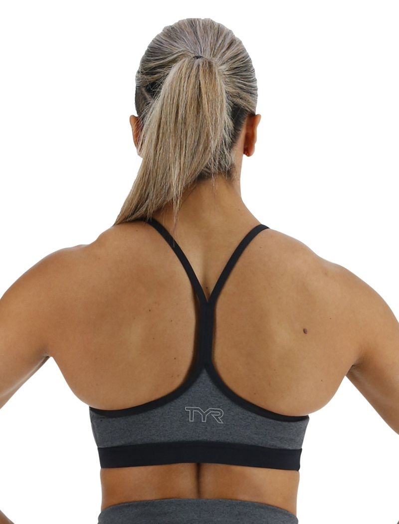 Dark Grey Tyr Base Kinetic™ V-neck Women's Sports Bra | US-FJPL68329